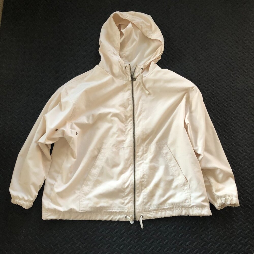 JANTZEN CLASSICS OFF WHITE LIGHTWEIGHT HOODED ZIP UP WINDBREAKER JACKET